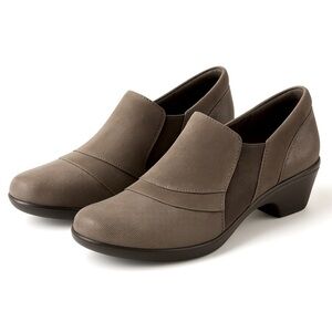 Aravon Kitt Twin Gore Pump Slip-On Suede Comfort Shoes in Mink Brown Size 9
